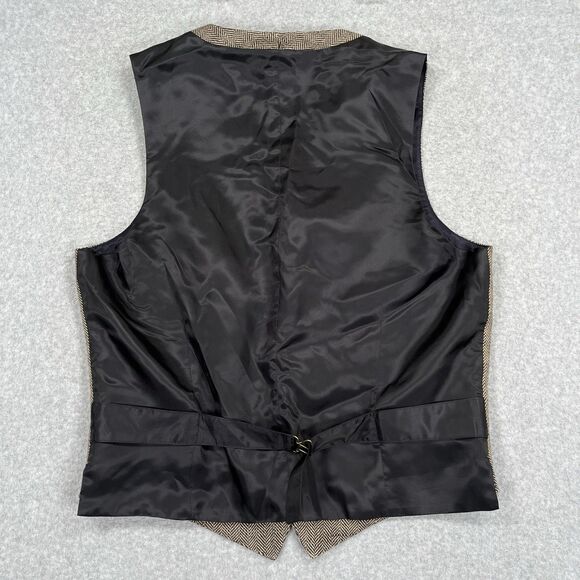 J Crew Ludlow Suit Vest Waistcoat Sz M Brown Herringbone Italian Linen 6 Button - Picture 2 of 12
